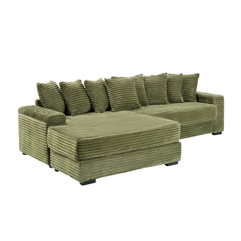Oversized Two-Piece Couches, L Shaped Sofa, Corduroy, Right Chaise Daybed,with Armrests,Eight Throw Pillows,Corner Sofa