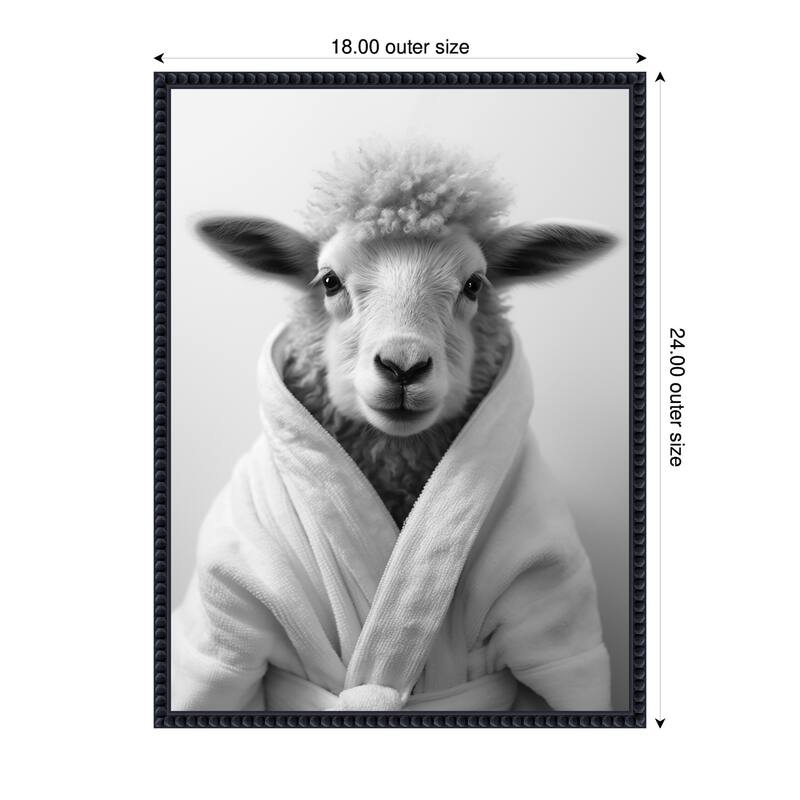 Kate and Laurel Sylvie Sheep Bathroom Art Towel Robe Black and White Framed Canvas by The Creative Bunch Studio