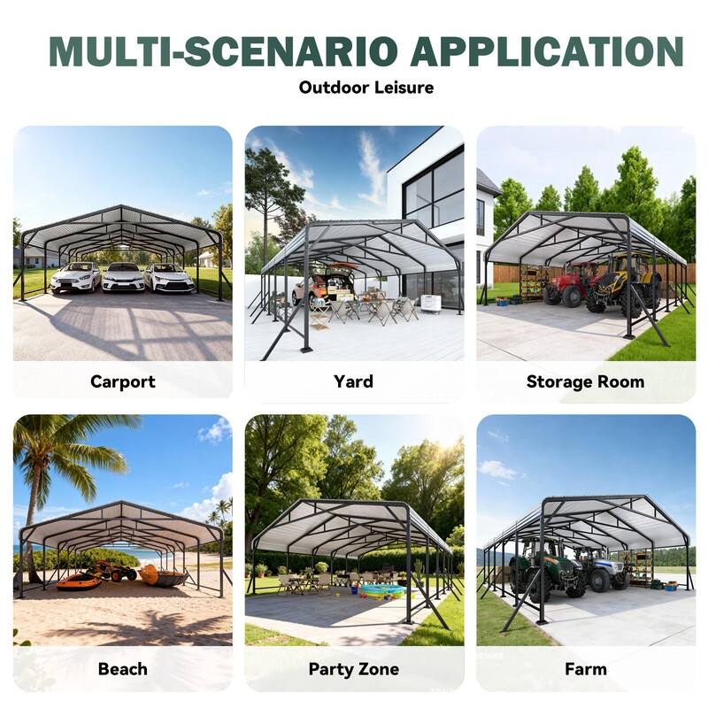 EROMMY Heavy Duty Metal Carport with Extra Support Poles, UV & Waterproof Car Canopy for Outdoor Vehicle Shelter