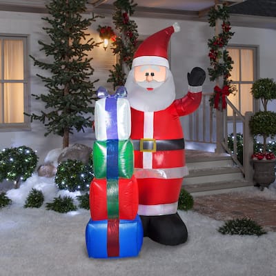 Gemmy Christmas Airblown Inflatable Mixed Media Iridescent and Sequin Santa w/Presents, 7 ft Tall