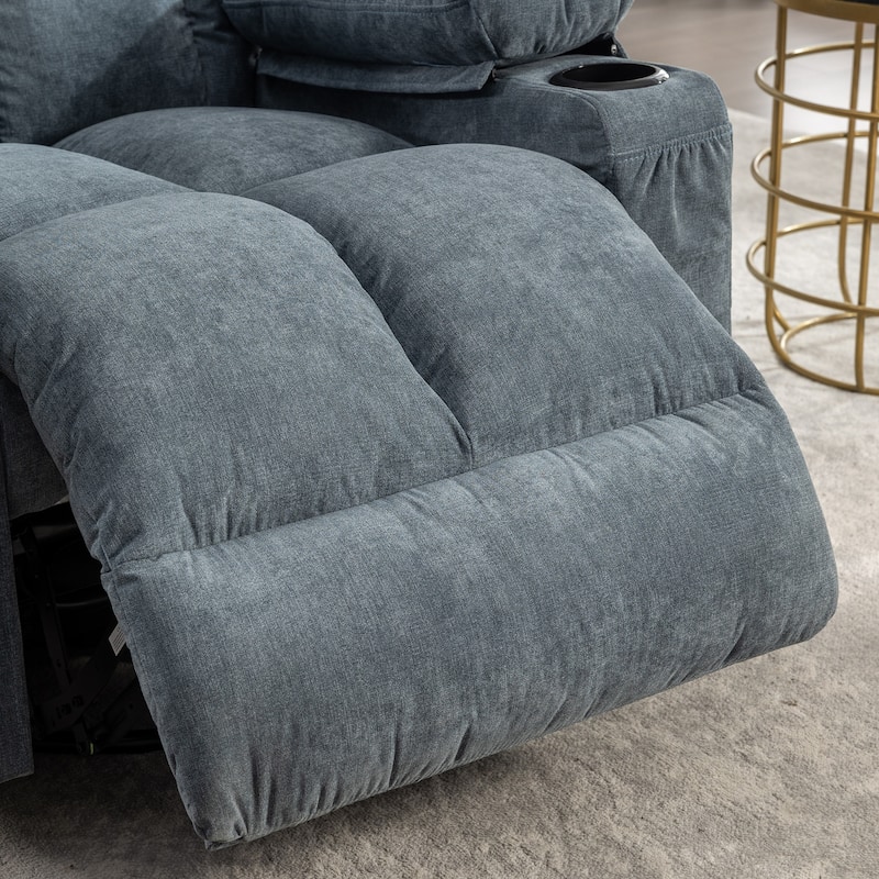 Oversized Linen Manual Rocker Recliner Chair with Massage and Heat, 2 Cup Holders, USB Charge Port