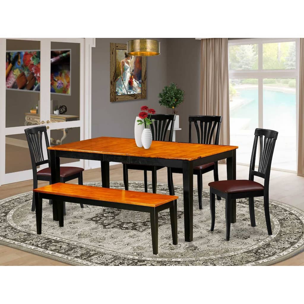 6 Piece Dining Set - Rectangle Table, 4 Chairs, Bench - Kitchen Dinette Set