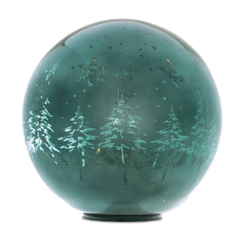 LED Pine Tree Globe Set of 3 Glass Winter Decor with Warm Lights - 7.75” x 7.75” x 7.25”