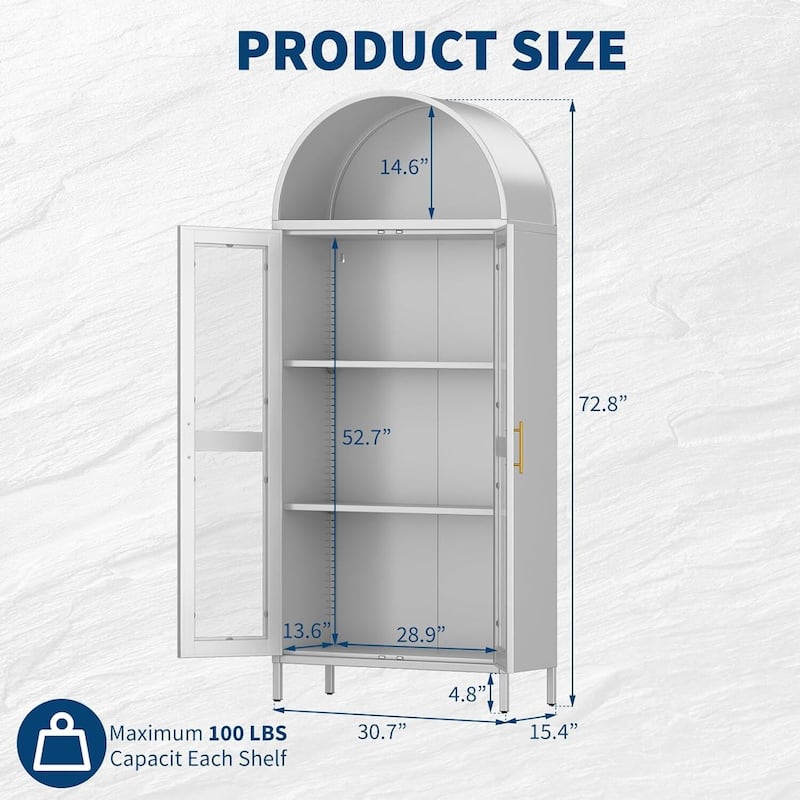 73" Tall Metal Storage Display Cabinet with Glass Door - N/A