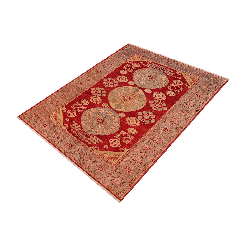 Rustic Heriz Ziegler Thu Red Blue Hand-Knotted Rug - 6'0'' x 8'10''