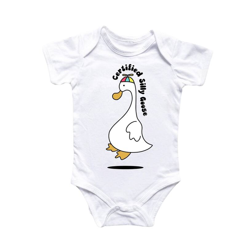 Silly Goose Flying - Baby Boy Girl Clothes Infant Bodysuit Funny Cute Newborn - White - 0-3M