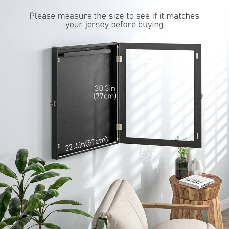 HOMCOM 24" x 32" Jersey Display Case, Wall-Mounted Memorabilia Acrylic Shadow Box with Hanger, Black