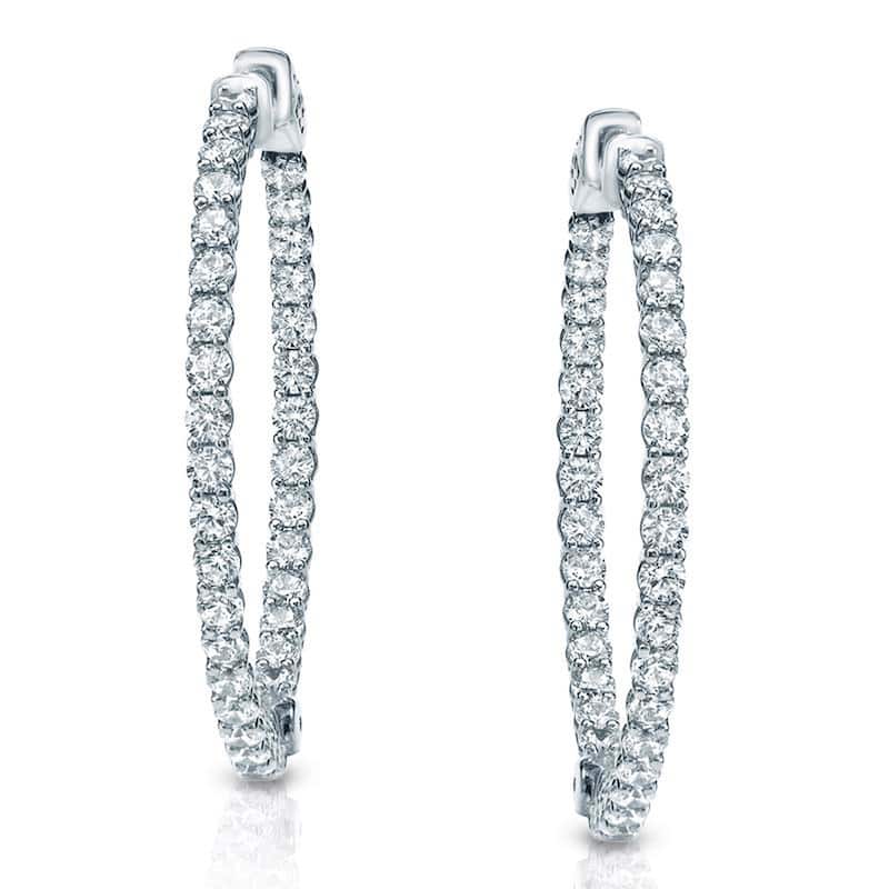 Auriya 14k Gold 3 1/2ctw Medium Diamond Hoop Earrings White or Yellow-36 mm (1.41-inch) (H-I or J-K, SI1-SI2 or I1-I2) - H-I, SI1-SI2 - White Gold