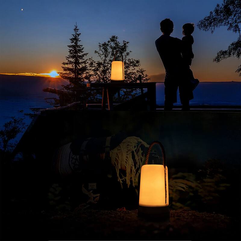 Kibun by Bulbrite Groove Cordless LED Outdoor Table Lamp with Dimmer, Built-in Rechargeable Battery, 3-Level Brightness, White