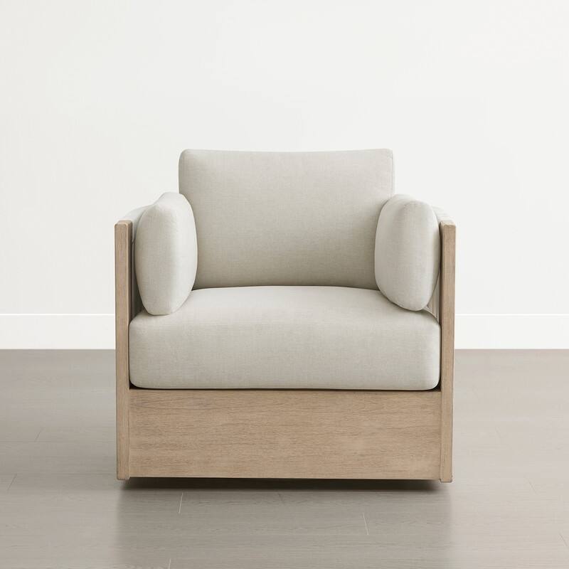 Khloe Modern Swivel Woven Accent Chair with Arm Pillows & Solid Wood Frame for Living Room