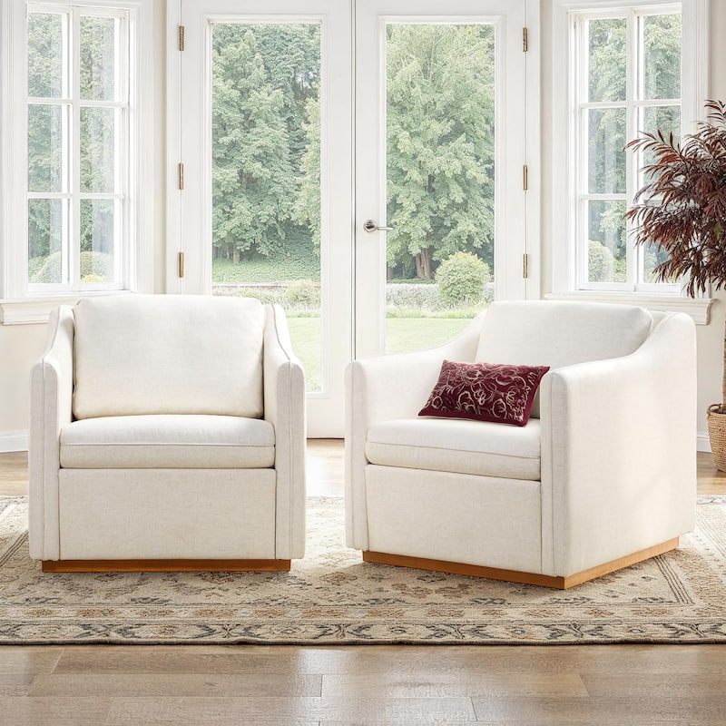 Walker Edison Modern Farmhouse Upholstered Linen Swivel Armchairs (Set of 2) - Cream