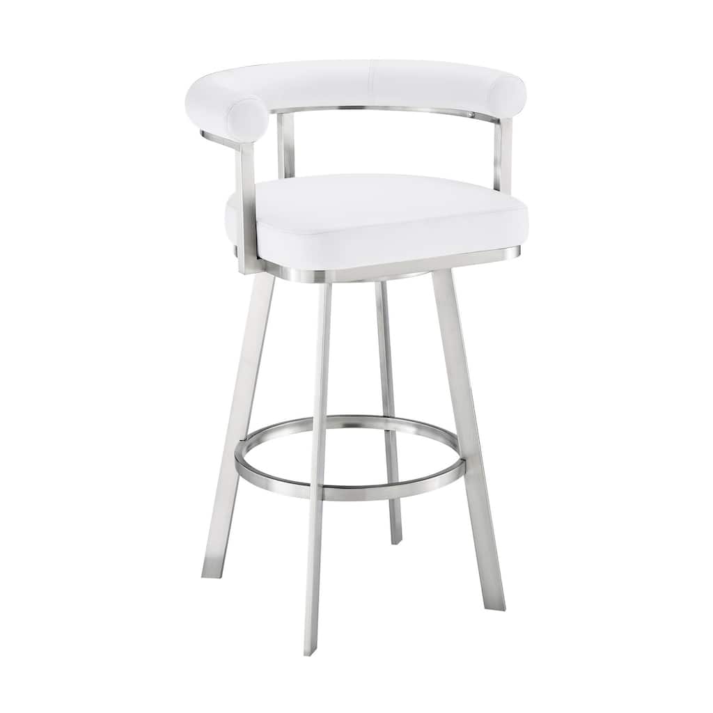 Weni 26 Inch Swivel Counter Stool Chair, Barrel Open Back, White, Steel