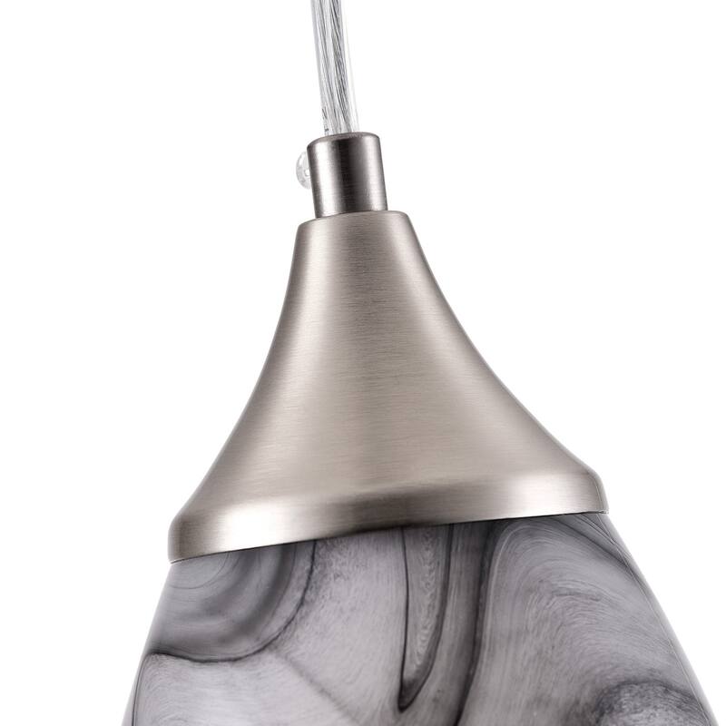 Modern Handblown Marble Art Glass Pendant Light Brushed Nickel Finished with Adjustable Cord