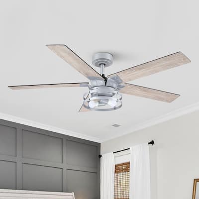 52" Modern Silver 5-Blade AC Motor Ceiling Fan with Light and Remote Control
