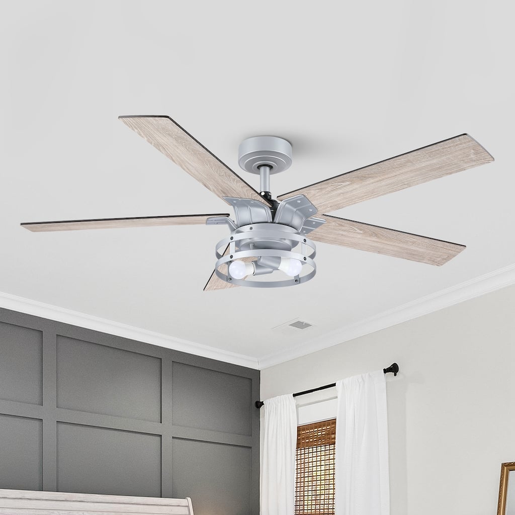 52" Modern Silver 5-Blade AC Motor Ceiling Fan with Light and Remote Control