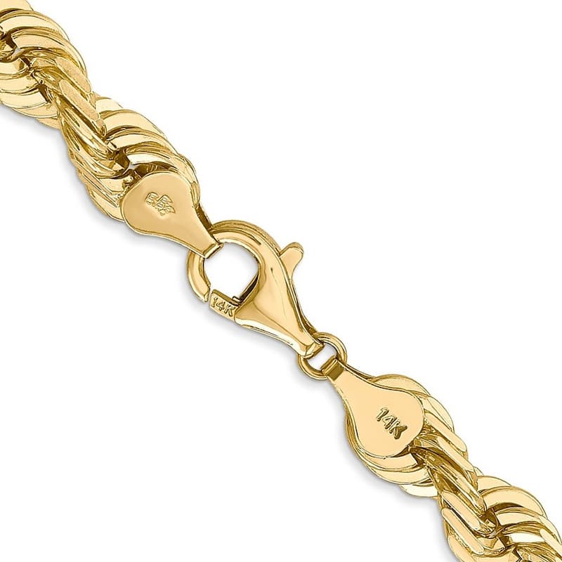 Curata 14k Yellow Gold 7mm Diamond-Cut Rope Barrel Clasp Chain Anklet Bracelet - 9 Inch