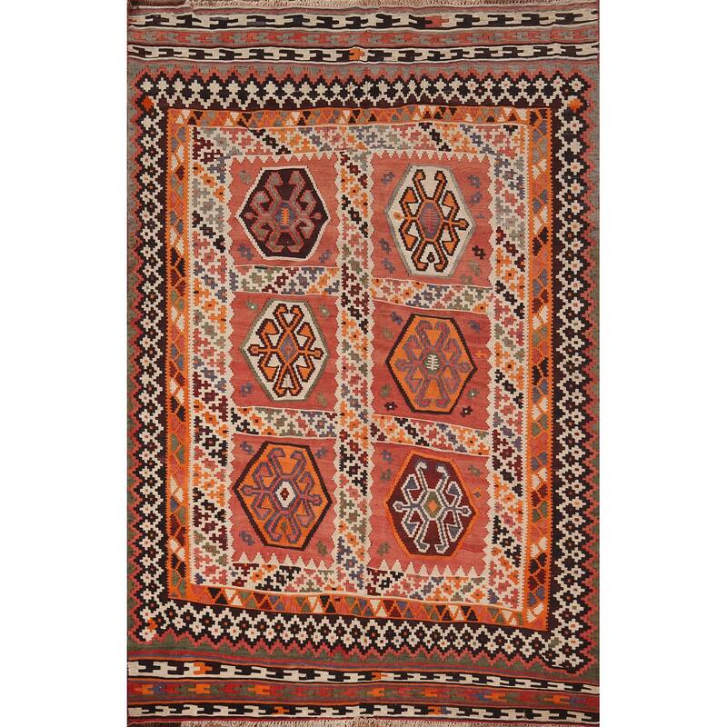 Vegetable Dye Kilim Qashqai Persian Rug Flatweave Wool Carpet - 4'11"x 7'6"