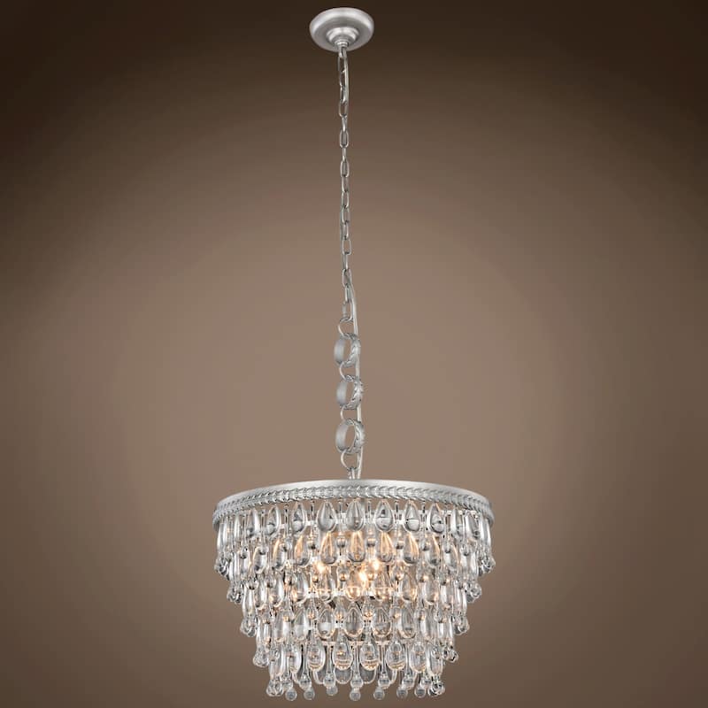 Teardrop Glass Chandelier 5 Light 19" In Antique Silver - 12.00
