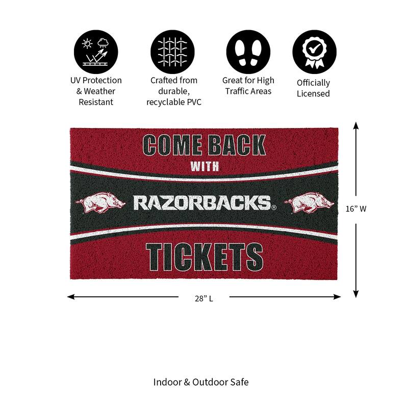 University of Arkansas 28 in. x 16 in. PVC "Come Back With Tickets" Trapper Door Mat