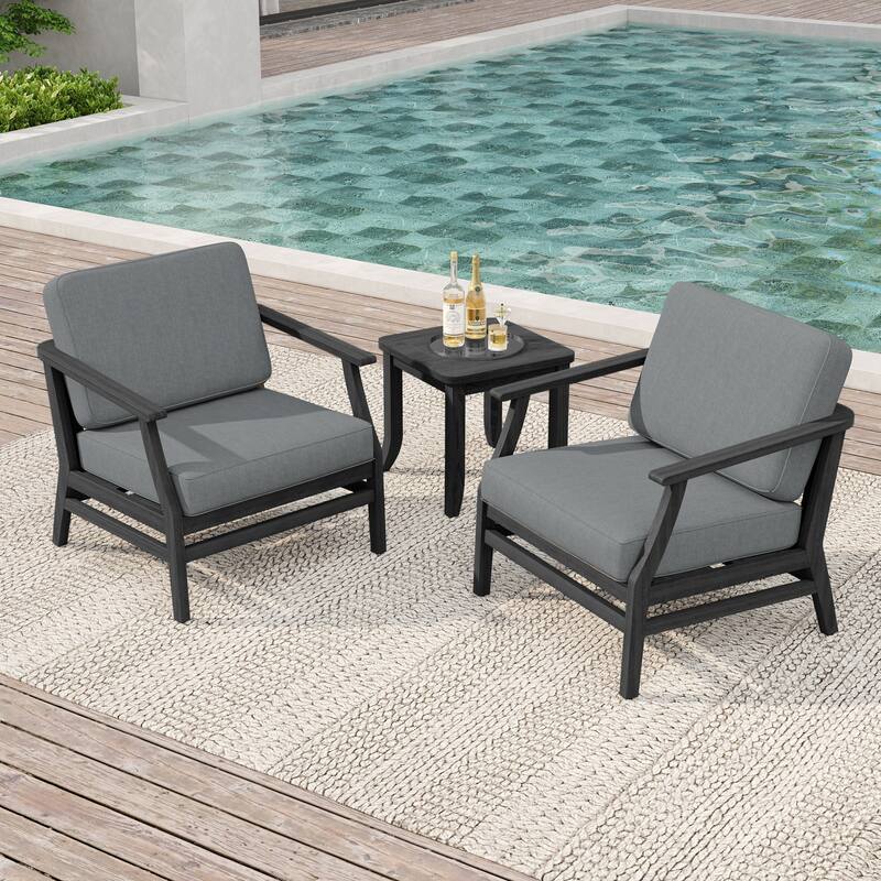 2 Set Patio Teak Wood Outdoor Chair and Side Table Set with Cushions - Grey-Dark Wood