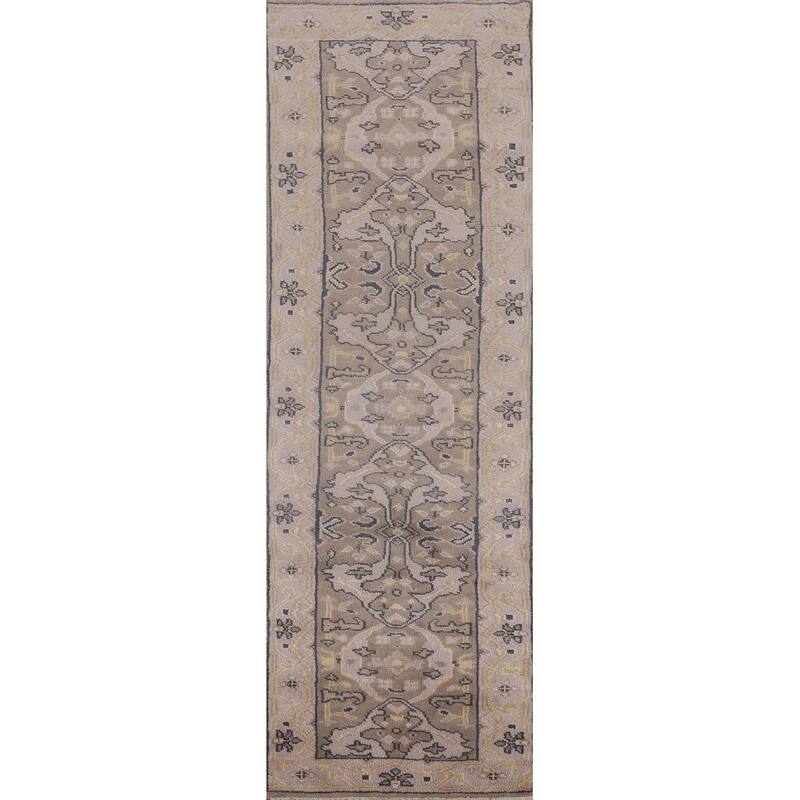 All-Over Oushak Oriental Runner Rug Handmade Brown Wool Carpet - 2'8" x 10'11"