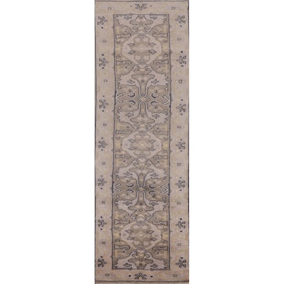 All-Over Oushak Oriental Runner Rug Handmade Brown Wool Carpet - 2'8" x 10'11"
