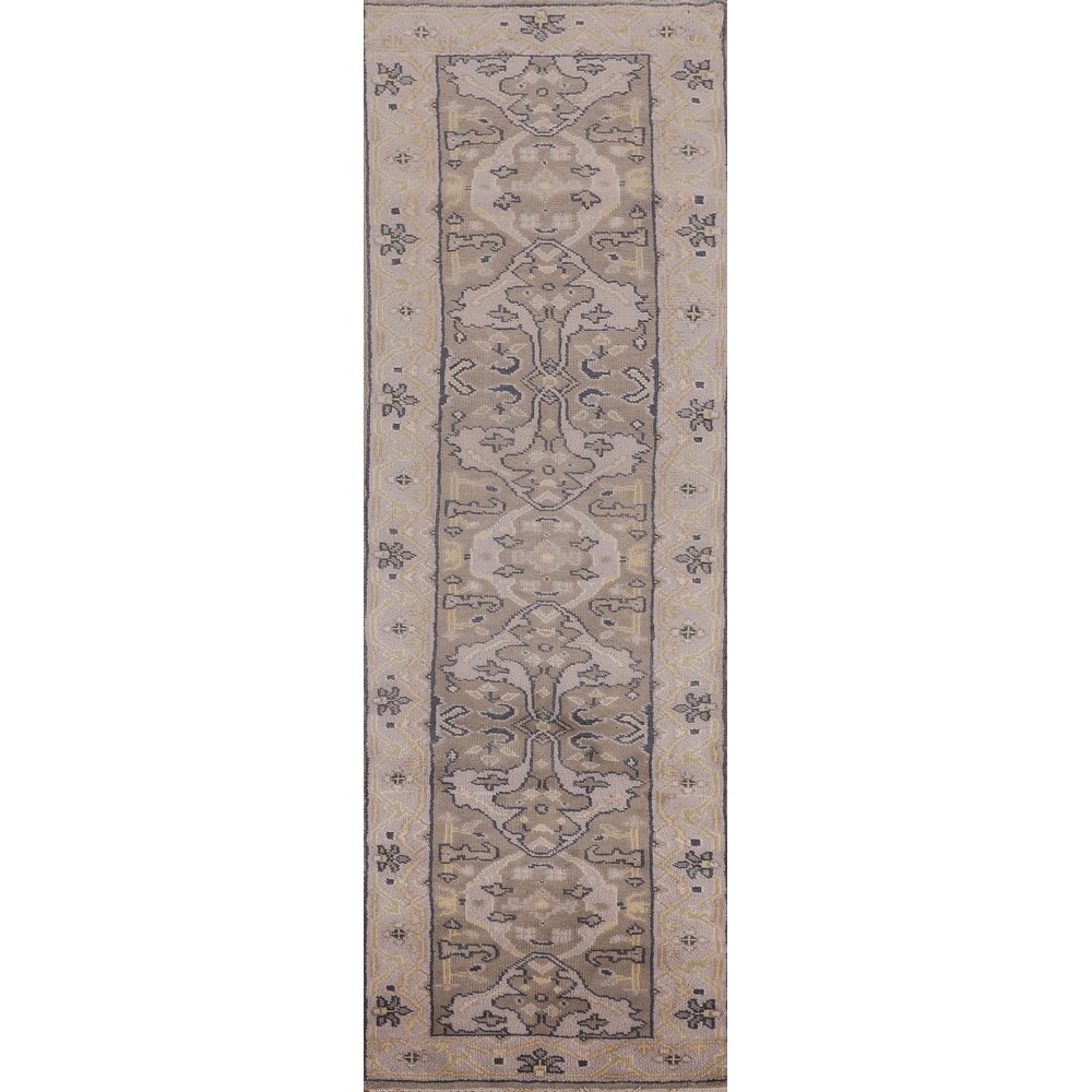 All-Over Oushak Oriental Runner Rug Handmade Brown Wool Carpet - 2'8" x 10'11"