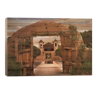 Church And Gate, El Santuario De Chimayo, New Mexico Print On Wood by Tim Fitzharris - Multi-Color