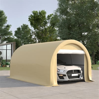 Beige Carport Garage Cover for Cars with Galvanized Steel Frame and UV-Resistant PE Canopy - 196.75" L x 118" W x 94.5" H