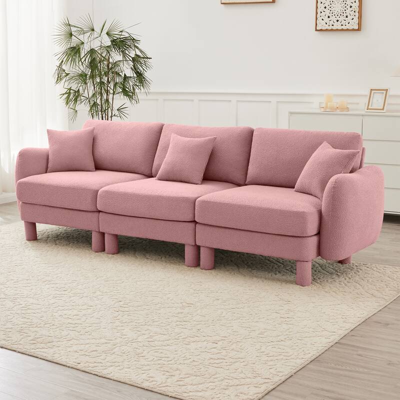 109.4" 3-Seater Modern Upholstered Sofa Couch, Deep-Seat Sectional Sofa with Shell-Shaped Armrests, Leisure Sofa for Living Room