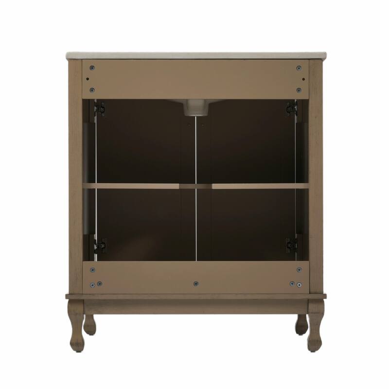 30" Vintage Bathroom Vanity - Rectangle Sink, Antique Handles, Solid Wood Legs, and Adjustable Shelves