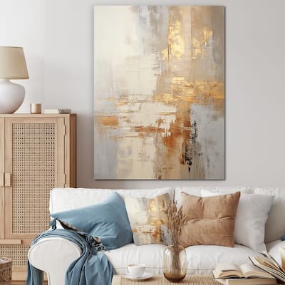 Designart "Gold And White Abstract Split" Abstract Shapes Wall Art