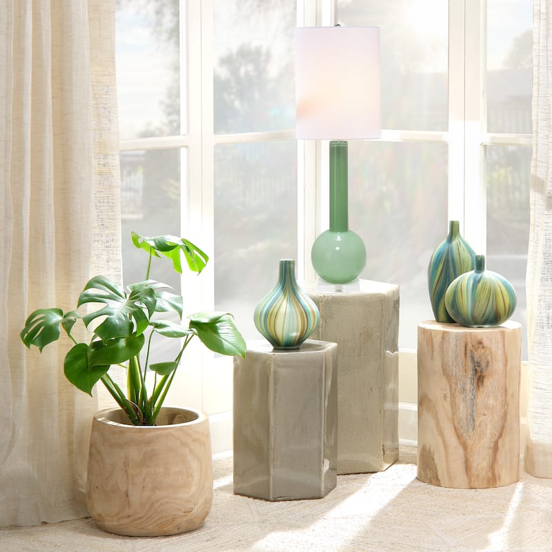 Jamie Young Studio Glass Table Lamp With Tall Thin Drum Shade