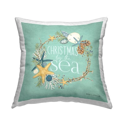 Stupell Christmas By The Sea Holiday Wreath Printed Outdoor Throw Pillow Design by Stephanie Workman Marrott