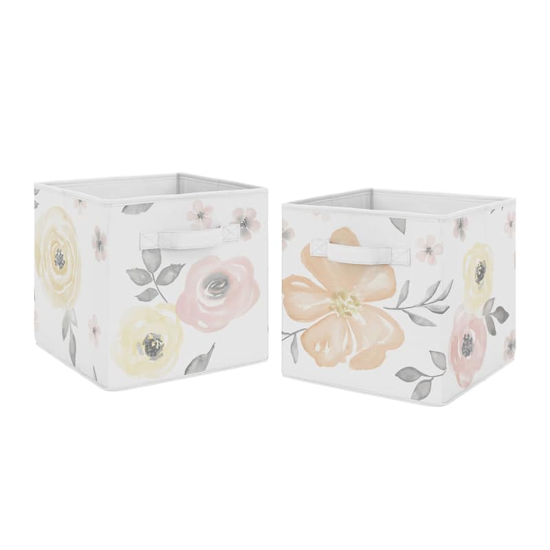 Yellow and Pink Watercolor Floral Foldable Fabric Storage Bins - Blush ...