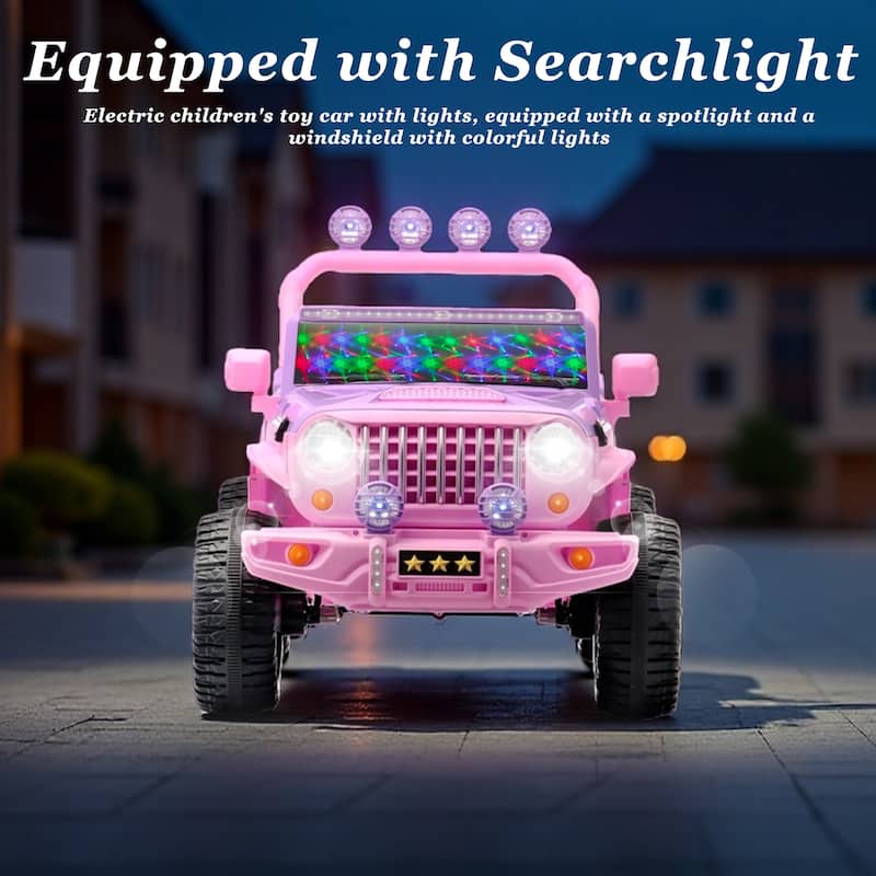 Battery Powered Electric Car Pink Electric Vehicle with Remote Control, Off-Road Toy Car with LED Lights