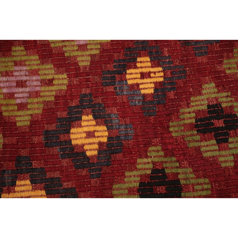 Hand Woven Oriental 100% Wool Carpet Southwestern Tribal Red Kilim Area Rug - 7' 4'' X 5' 5''