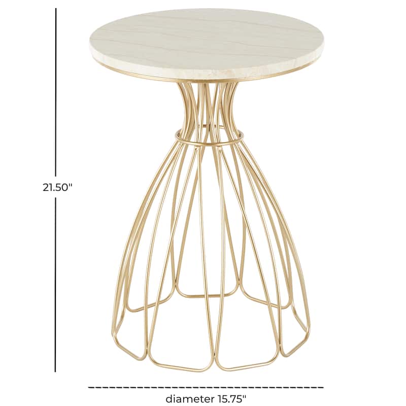 Metal Flower Inspired Accent Table with Cream Marble Tabletop - Gold - Roche River Decor