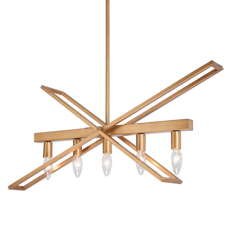 Modern Glam Geometric Chandelier Brushed Gold Ceiling Lighting for Kitchen Island Dining Room Entryway - L25.6" *W8.2" * H18"