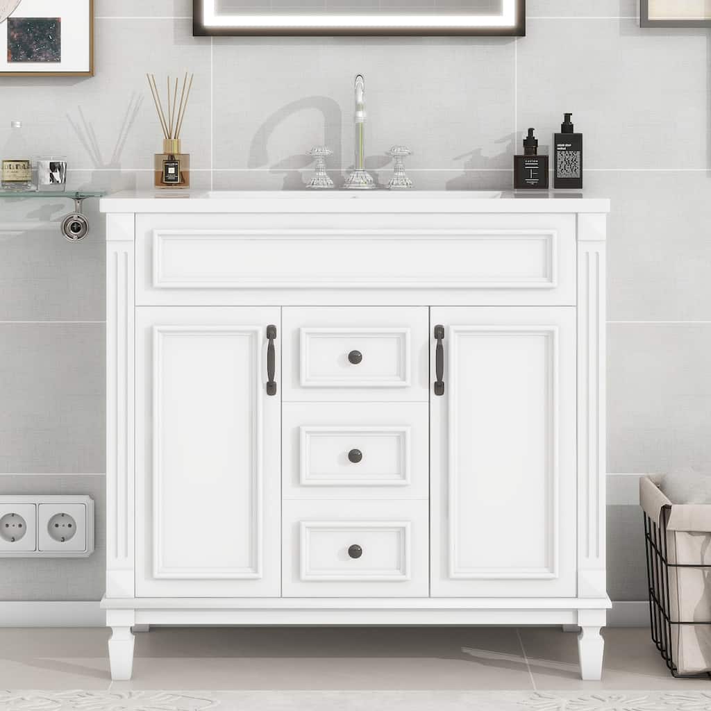 36" Freestanding Bathroom Vanity with White Integrated Ceramic Sink - 35.9'' x 17.9'' x 34''