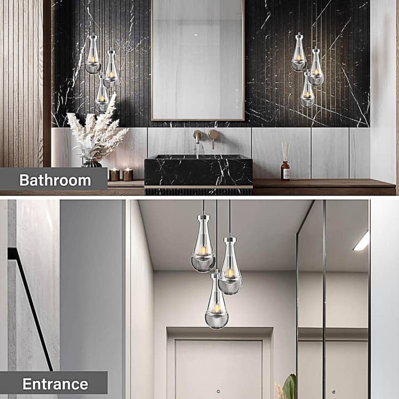 KAYLA Raindrop Chandelier, Modern Glass Pendant Light, Bulb Included