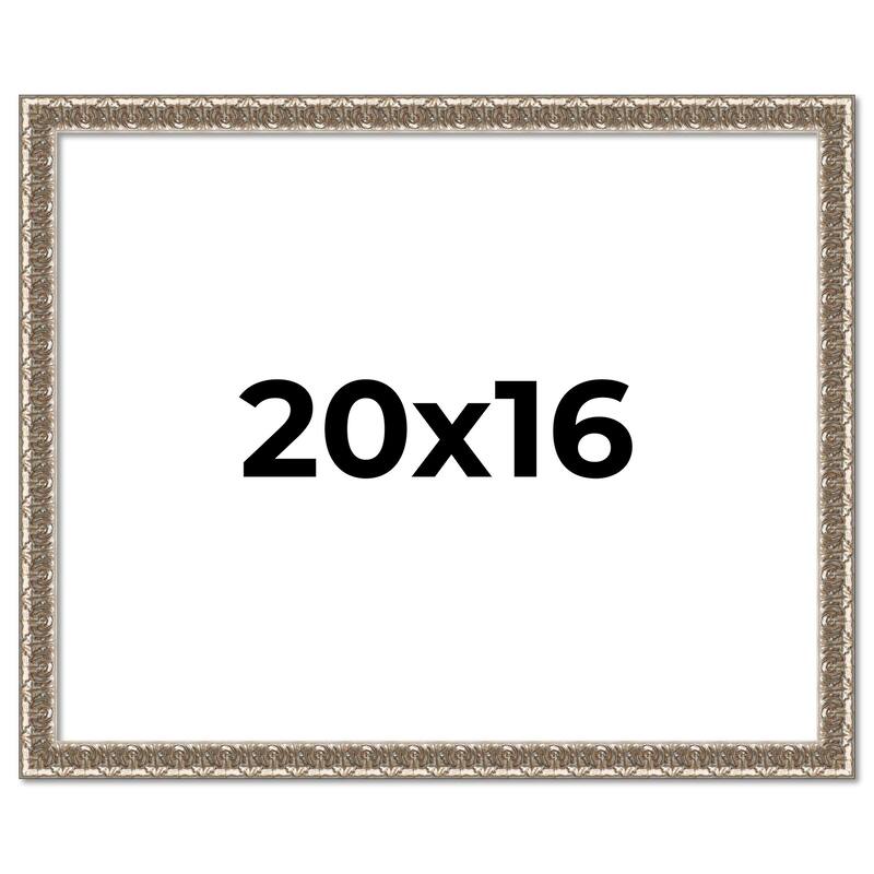 20x16 Frame Silver Versailles Ornate Solid Wood Picture Frame | 1 Inch