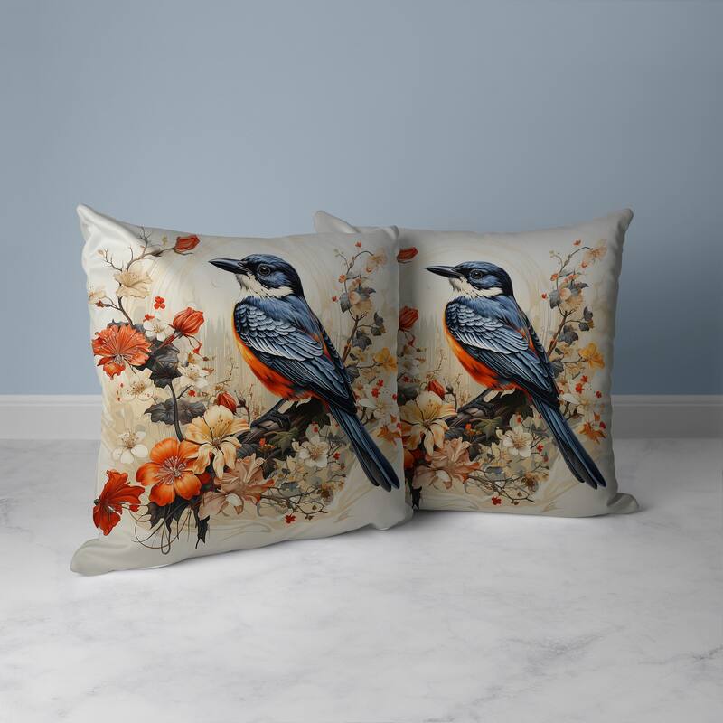 Feathered Floralscapes Faux Suede Reversible Throw Pillow Orange and Blue