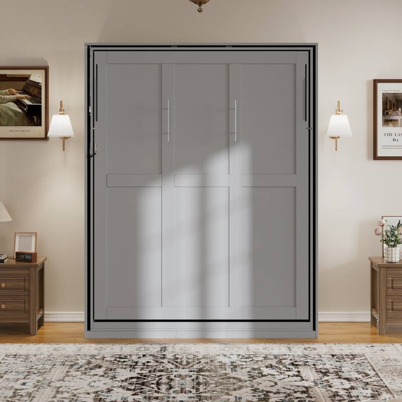 Rotating Queen Murphy Bed with Hidden Storage, Space-Saving Wall Bed for Home Office