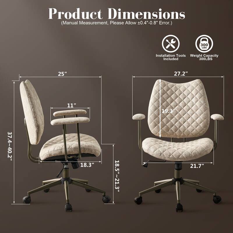 HOOOWOOO Mid-Century Leather Ergonomic Office Chair Adjustable Swivel Task Chair