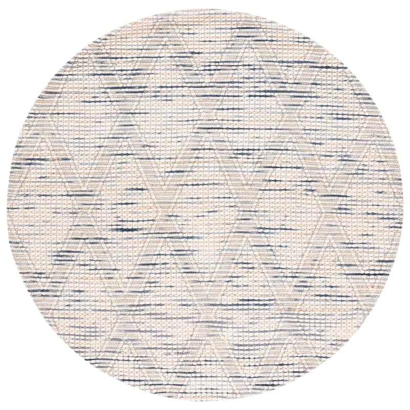 SAFAVIEH Handmade Marbella Siever Modern & Contemporary Wool Rug - 6' Round - Ivory/Blue