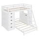 preview thumbnail 26 of 34, Twin Over Twin Bunk Bed with LED Lights & USB Ports, Storage Drawers, Shelves, Desk, and Safety Rails for Kids' Room, Grey
