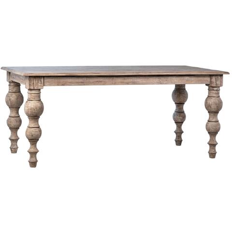 Zuri 72-inch Rectangular Reclaimed Pine Dining Table with Carved Four Poster Legs Finished in an Antique Seal