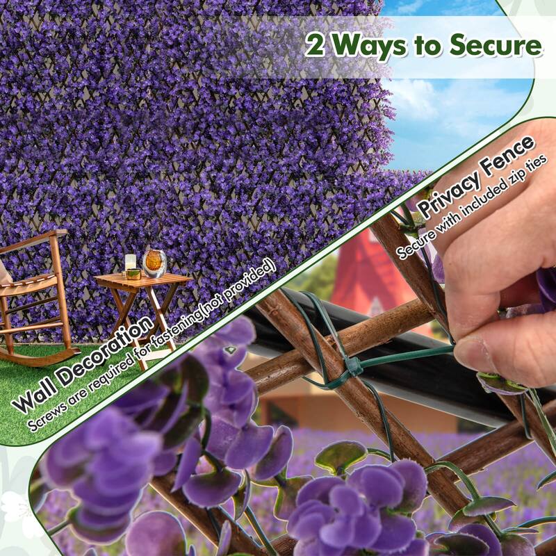 Gymax 2PCS Expandable Fence Privacy Screen Decorative Faux Purple