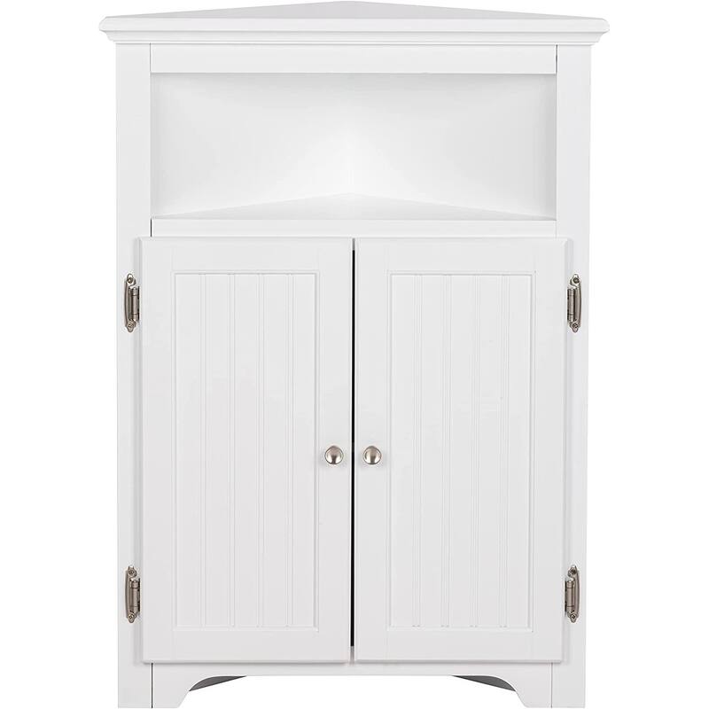 UTEX Corner Free Storage Cabinet, Bathroom Floor Corner Cabinet with Doors and Shelves for Bathroom, Kitchen, Living Room, White